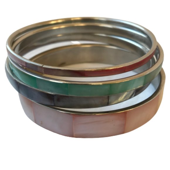 Vintage Shell Inlay Silver Boho Bangle Bracelets - Picture 16 of 16